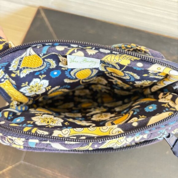 VERA BRADLEY ELLIE BLUE Little Hipster Crossbody Purse Elephant Navy Yellow - Picture 12 of 16